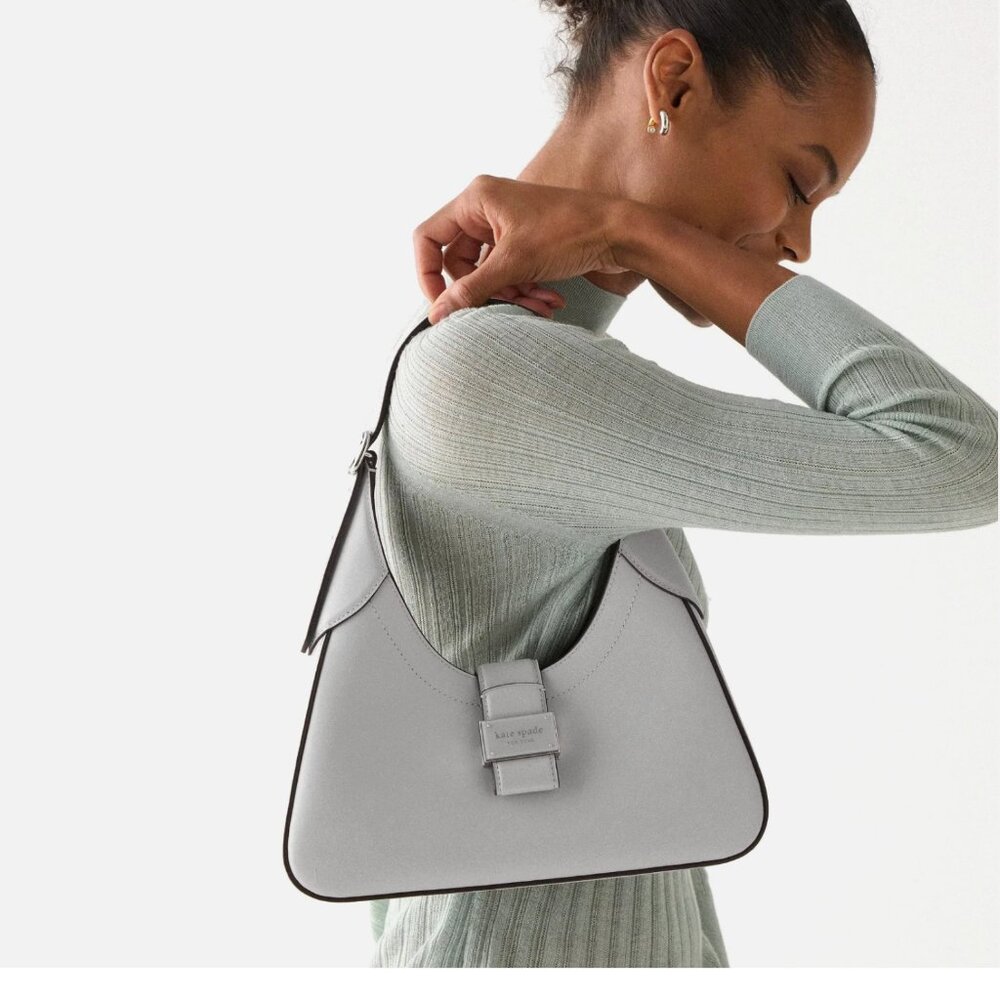 New Kate Spade Nouveau Small Shoulder Bag Smooth Leather Platinum Grey